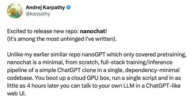 安德烈·卡帕西（Andrej Karpathy）推文截圖（來源：X）